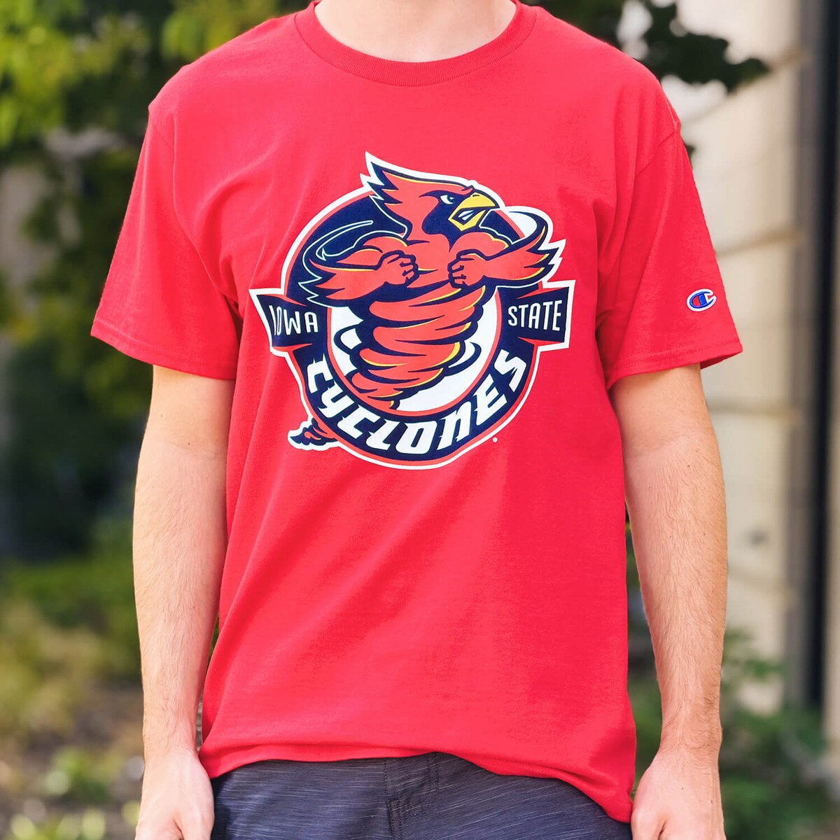 Champion Spirit Collection Emblem Cardinal Short Sleeve T-Shirt design close up
